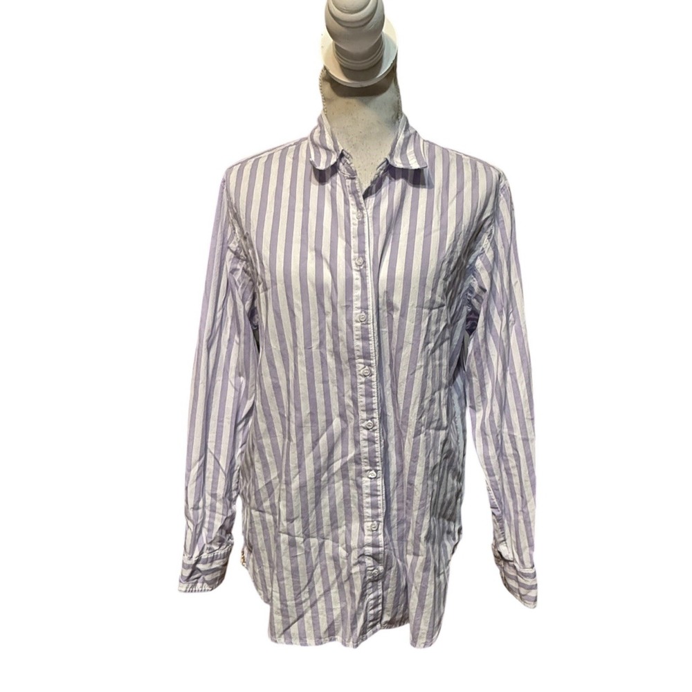 Xirena Women's Beau Cotton Poplin Shirt Top Blouse Purple Stripe Size M